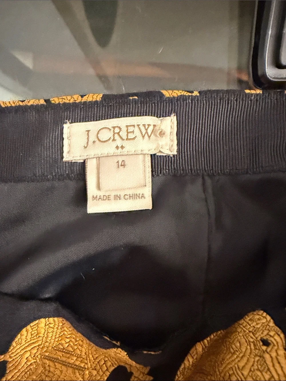 J. Crew Black Mini Skirt with Gold Elephant Jacquard